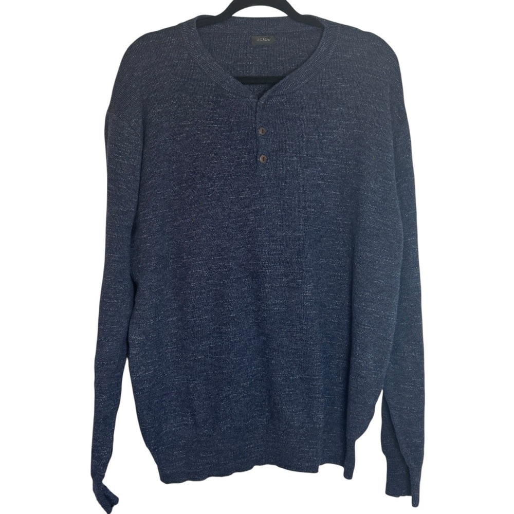 J. Crew Men's Donegal Tweed Henley XLarge Sweater in Navy